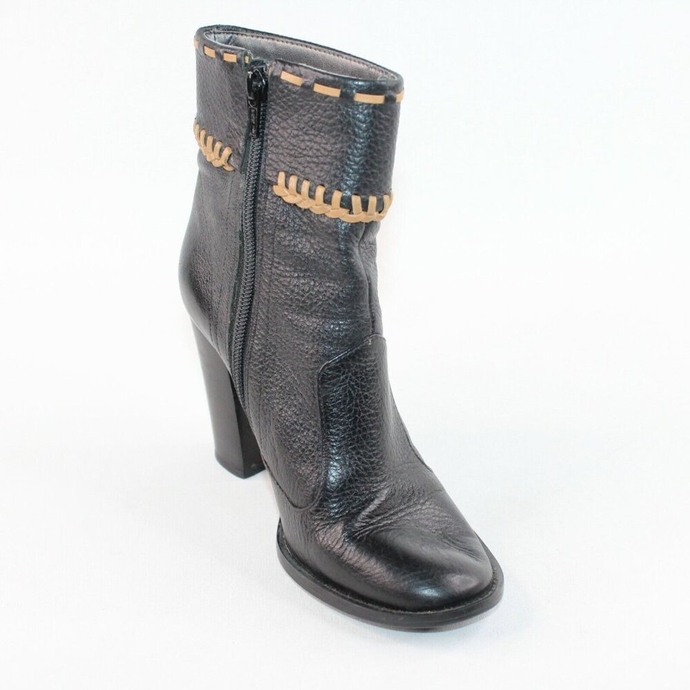 Carlos By Carlos Santana Womens 5M Black Leather Side Zip Ankle High Heel Boots
